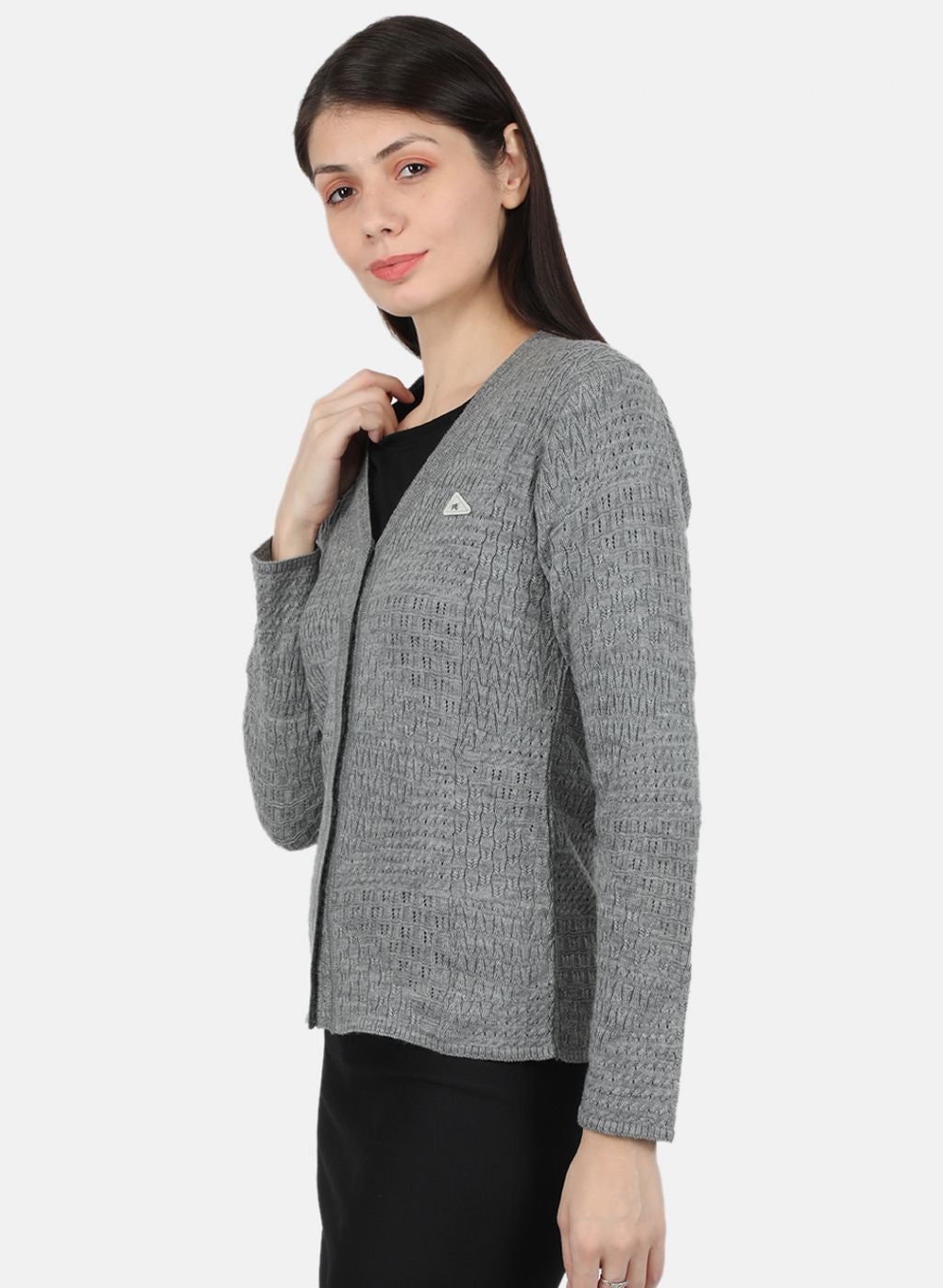 Women Grey Self Design Cardigan