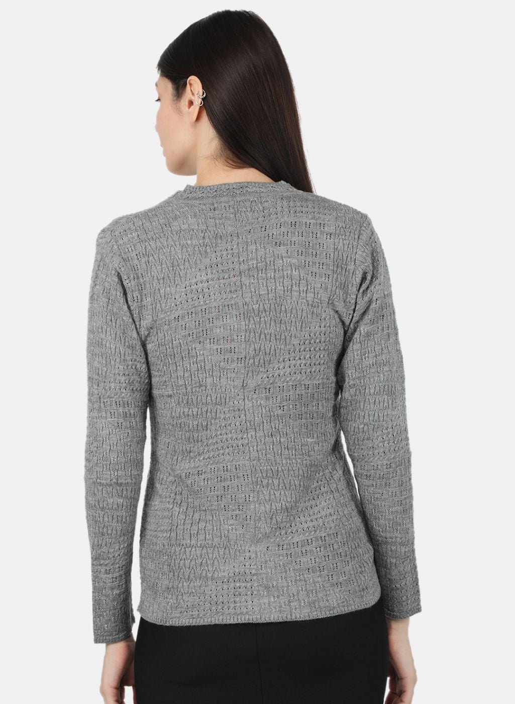 Women Grey Self Design Cardigan