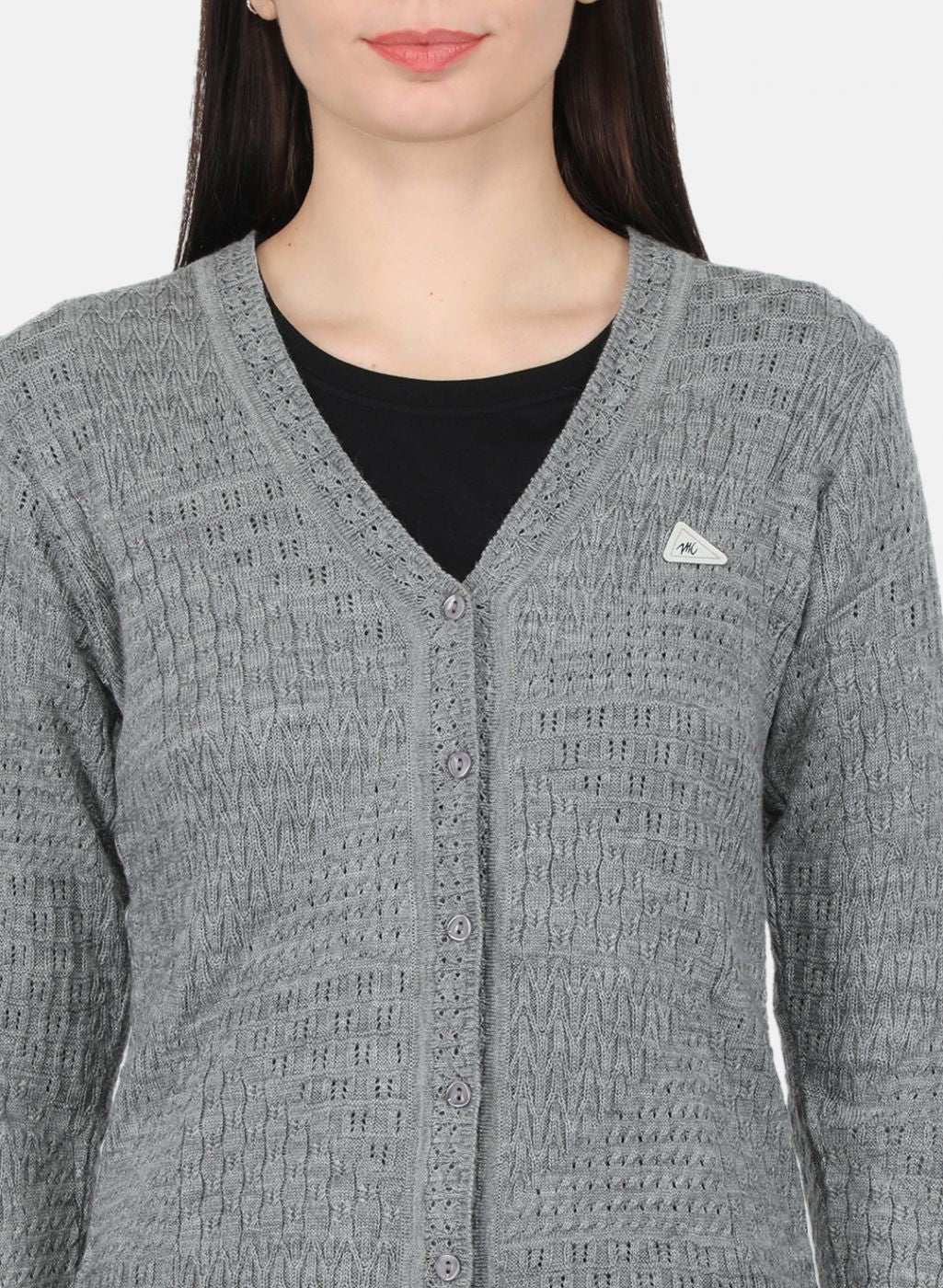 Women Grey Self Design Cardigan