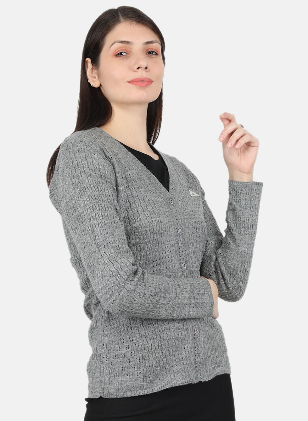 Women Grey Self Design Cardigan