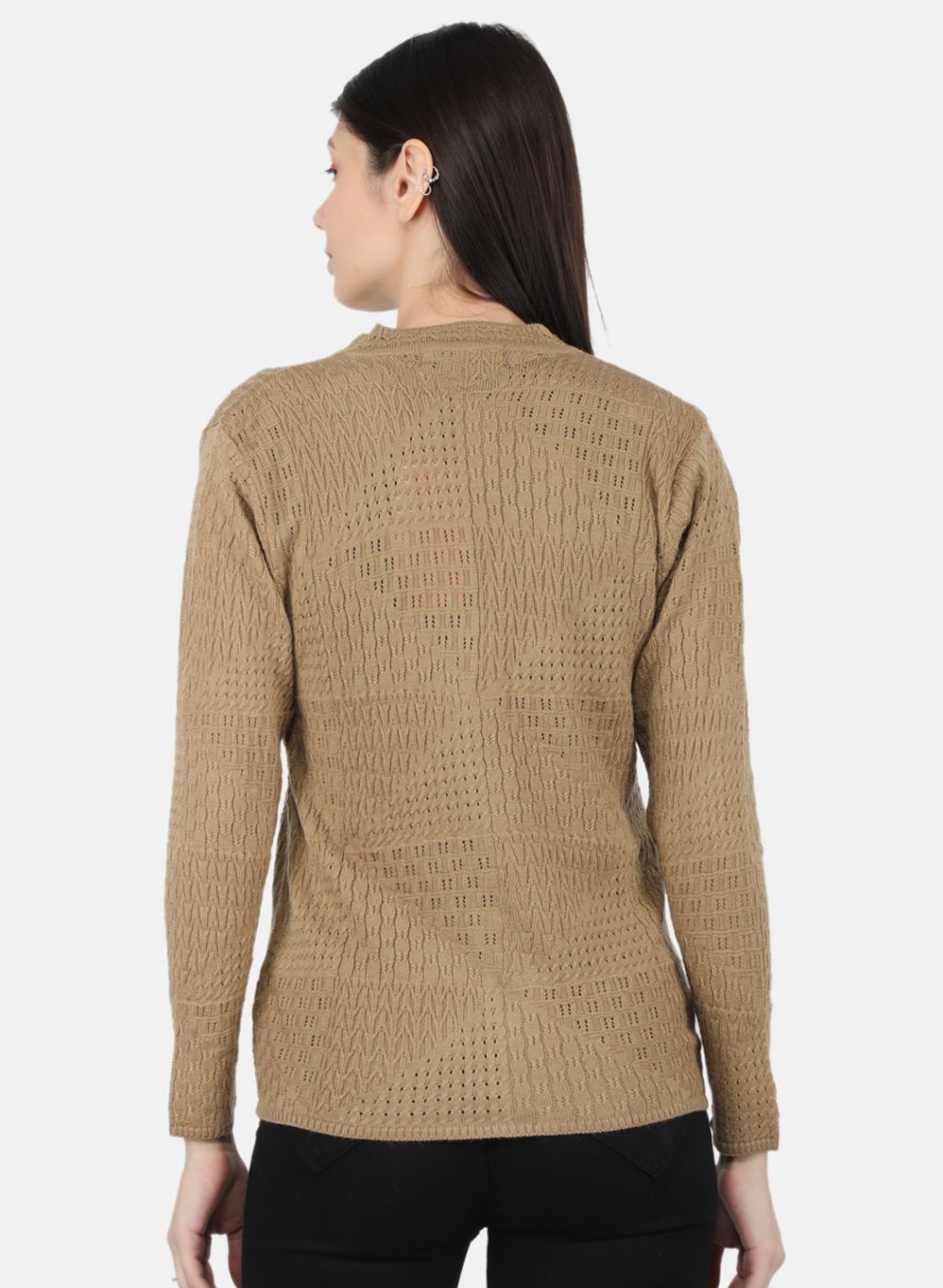 Women Brown Self Design Cardigan