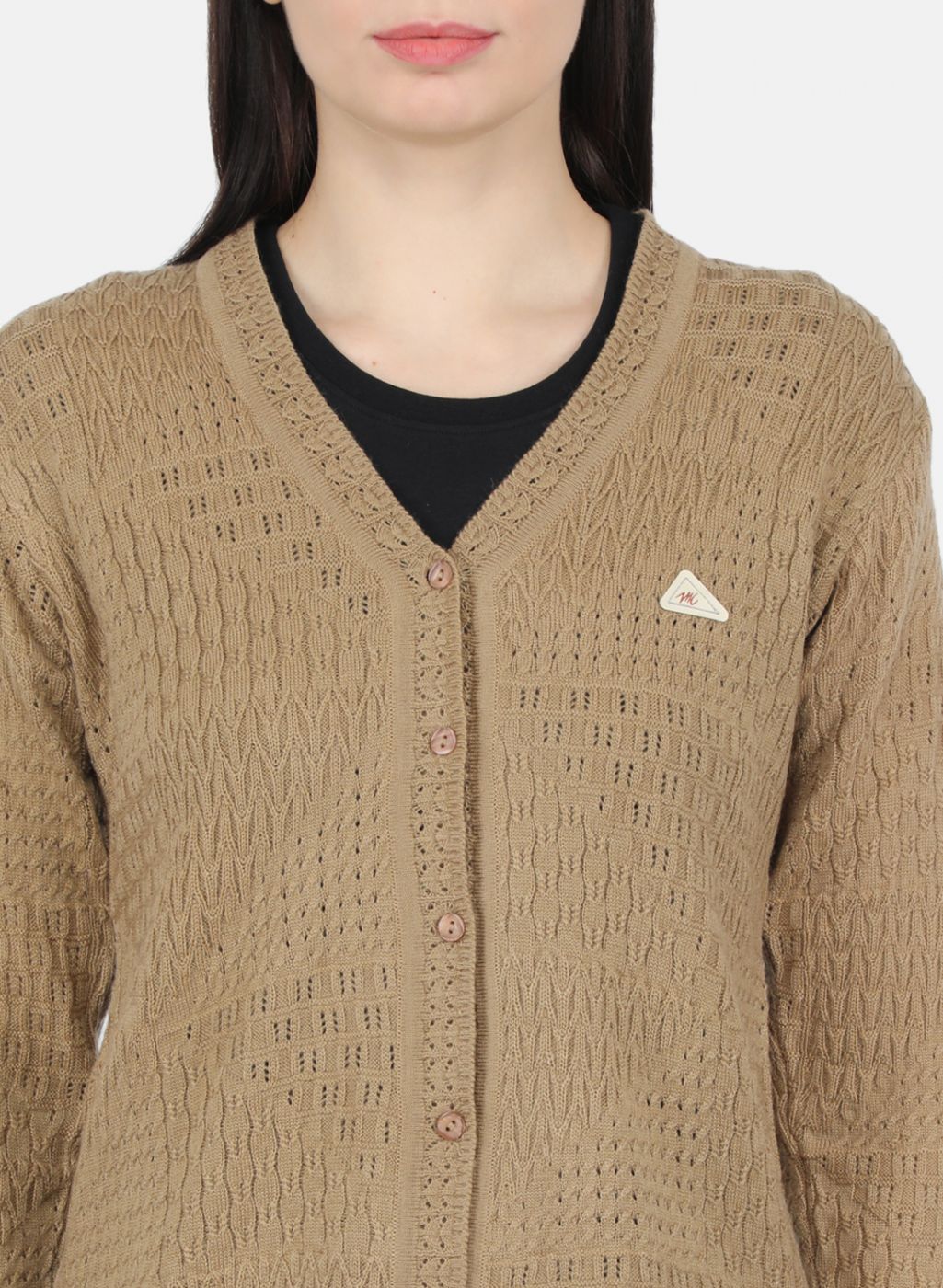 Women Brown Self Design Cardigan