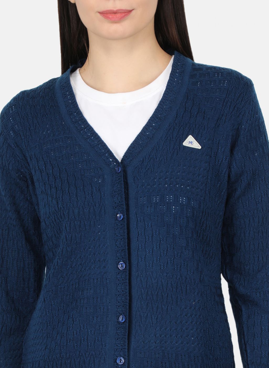 Women Blue Self Design Cardigan