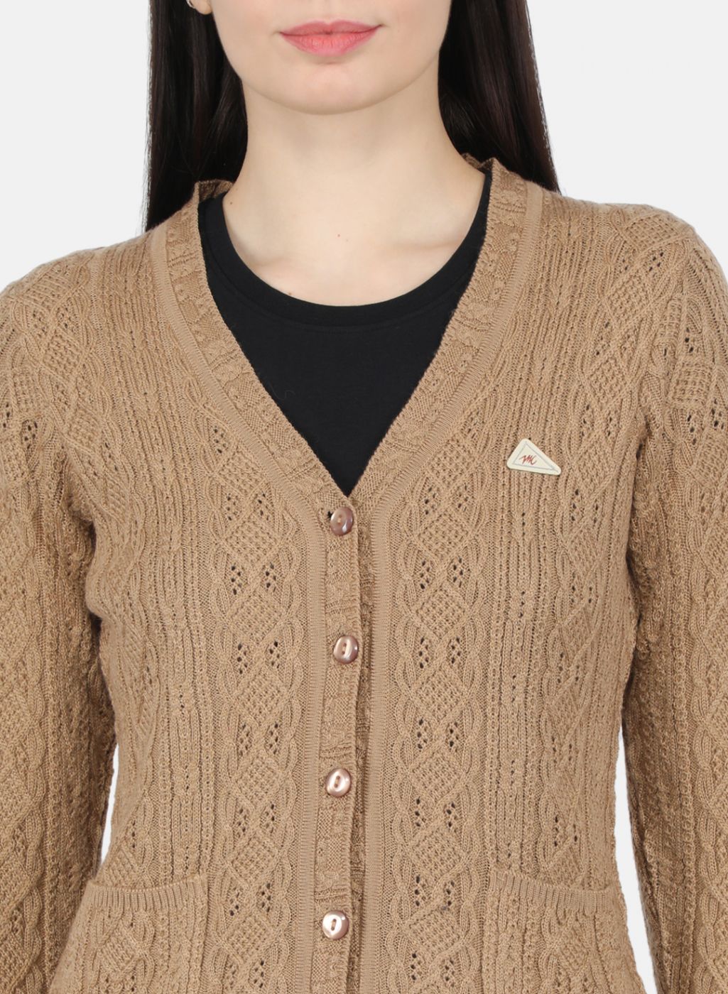 Women Beige Self Design Cardigan