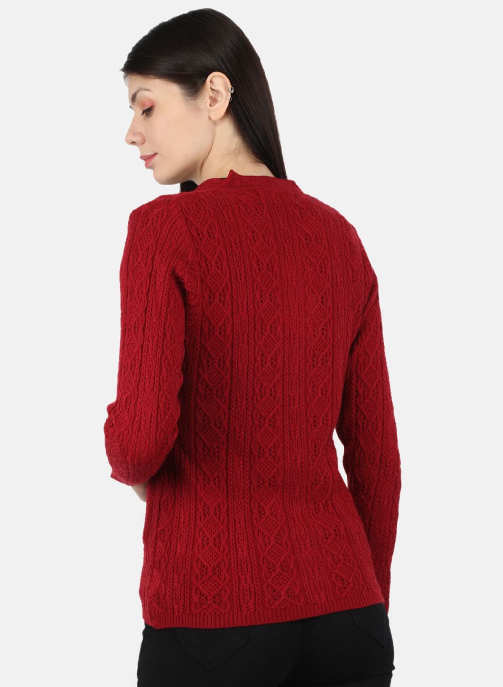 Women Maroon Self Design Cardigan