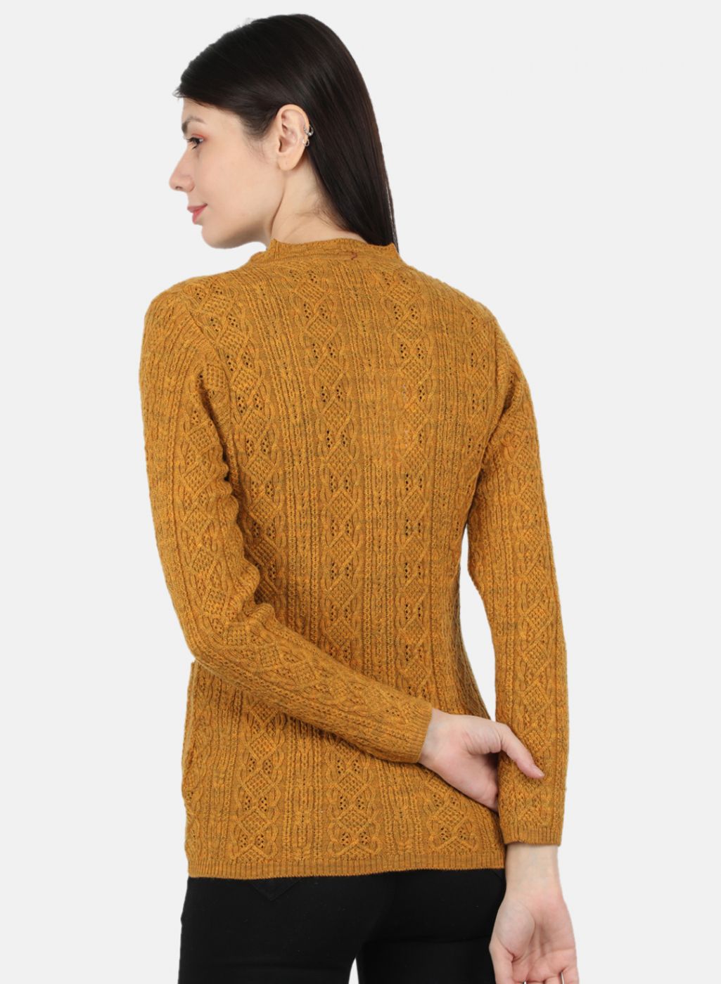 Women Yellow Self Design Cardigan