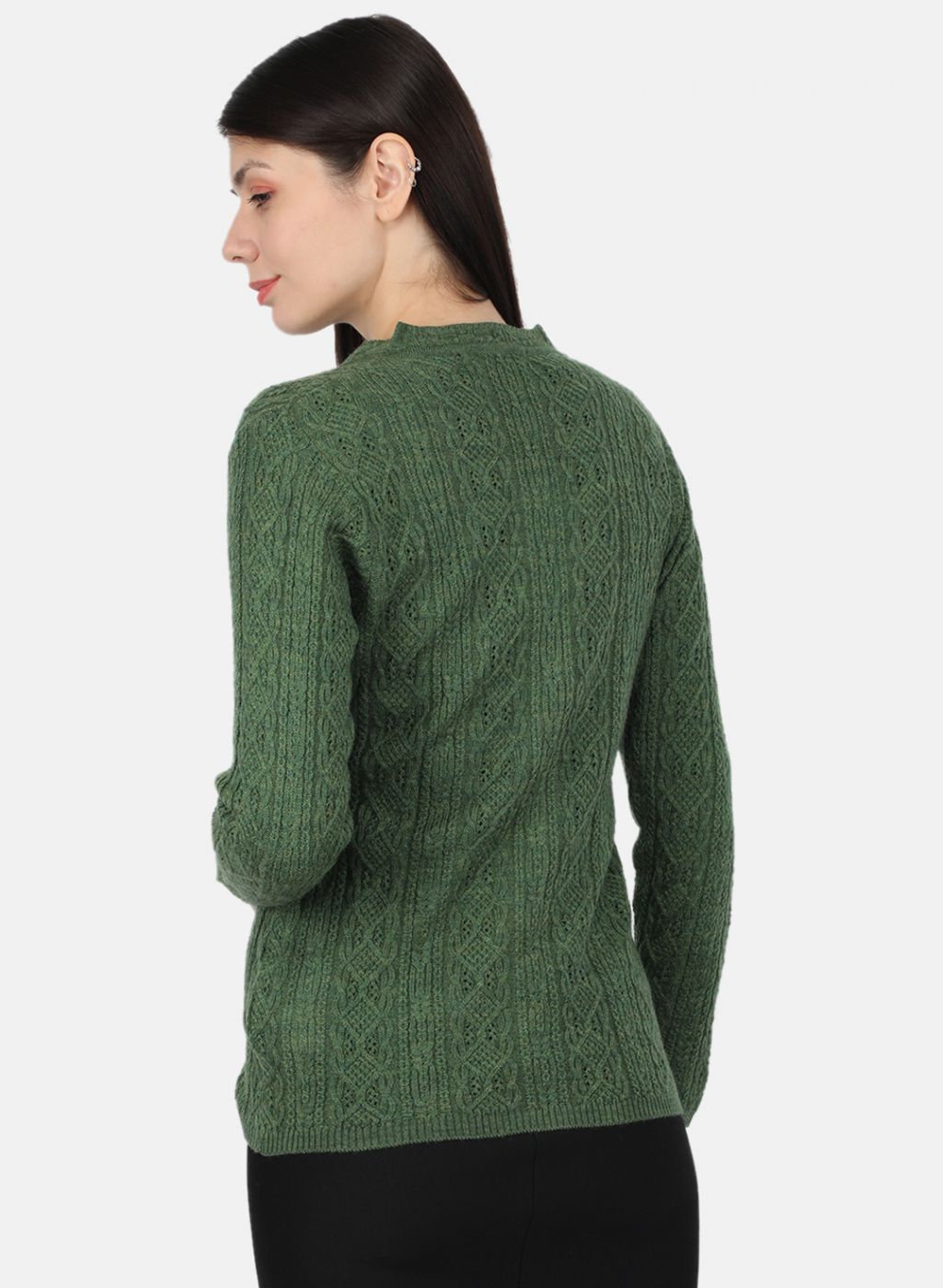 Women Olive Self Design Cardigan