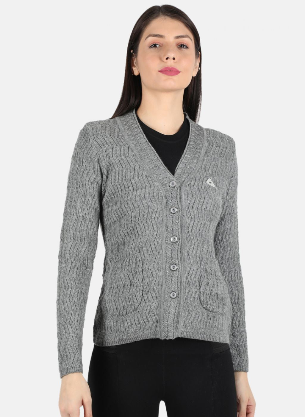 Women Grey Self Design Cardigan