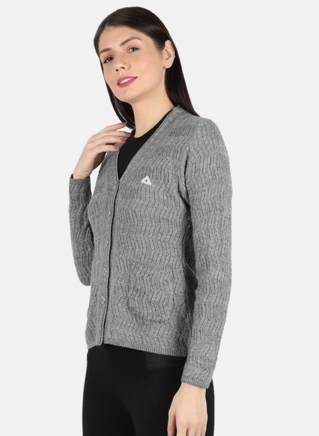 Women Grey Self Design Cardigan