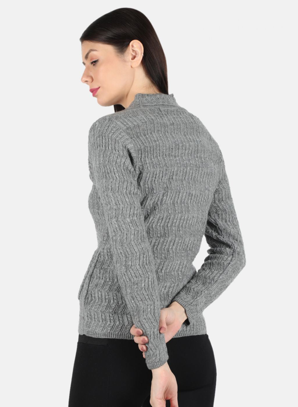 Women Grey Self Design Cardigan