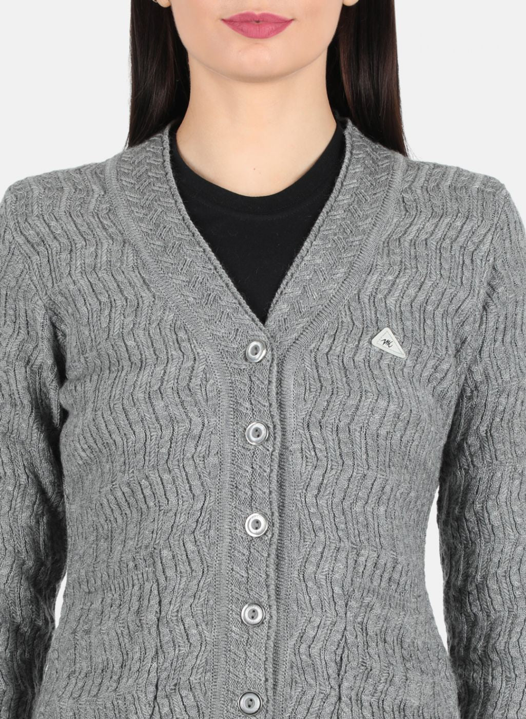 Women Grey Self Design Cardigan