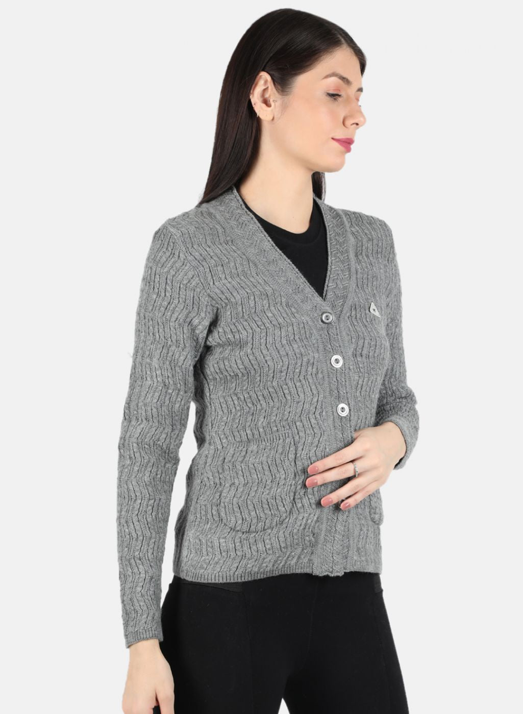 Women Grey Self Design Cardigan