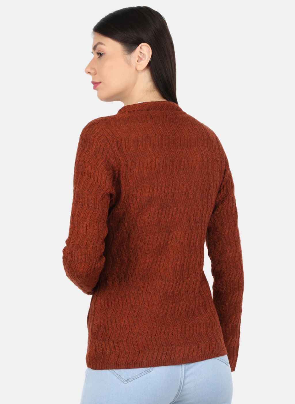 Women Brown Self Design Cardigan