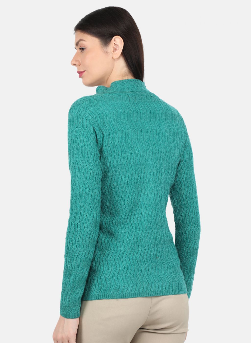 Women Green Self Design Cardigan