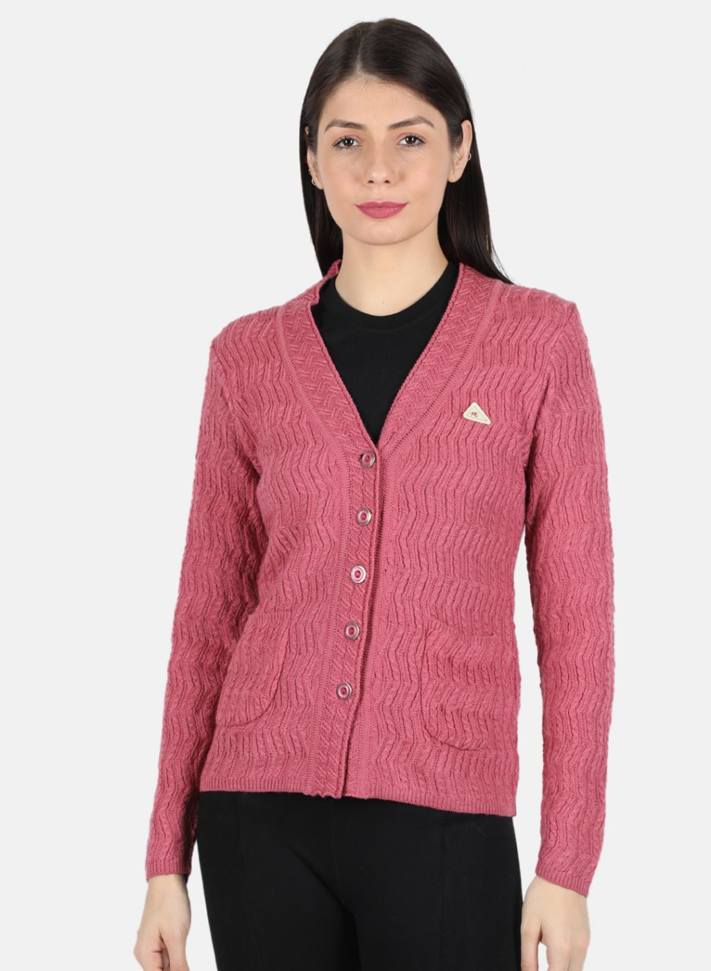 Women Pink Self Design Cardigan