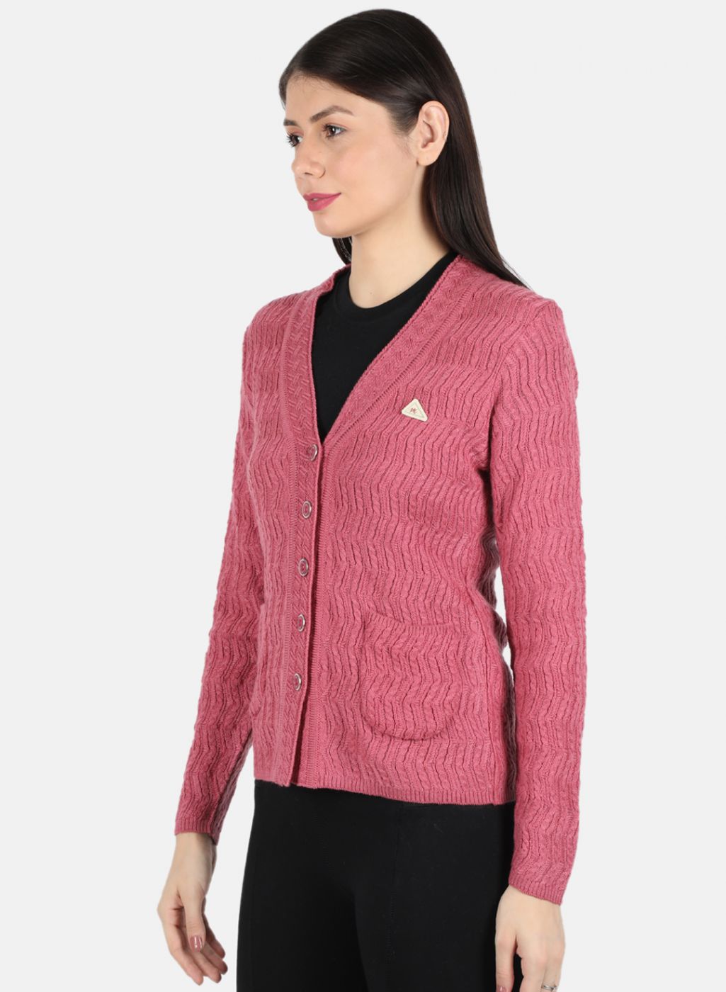 Women Pink Self Design Cardigan