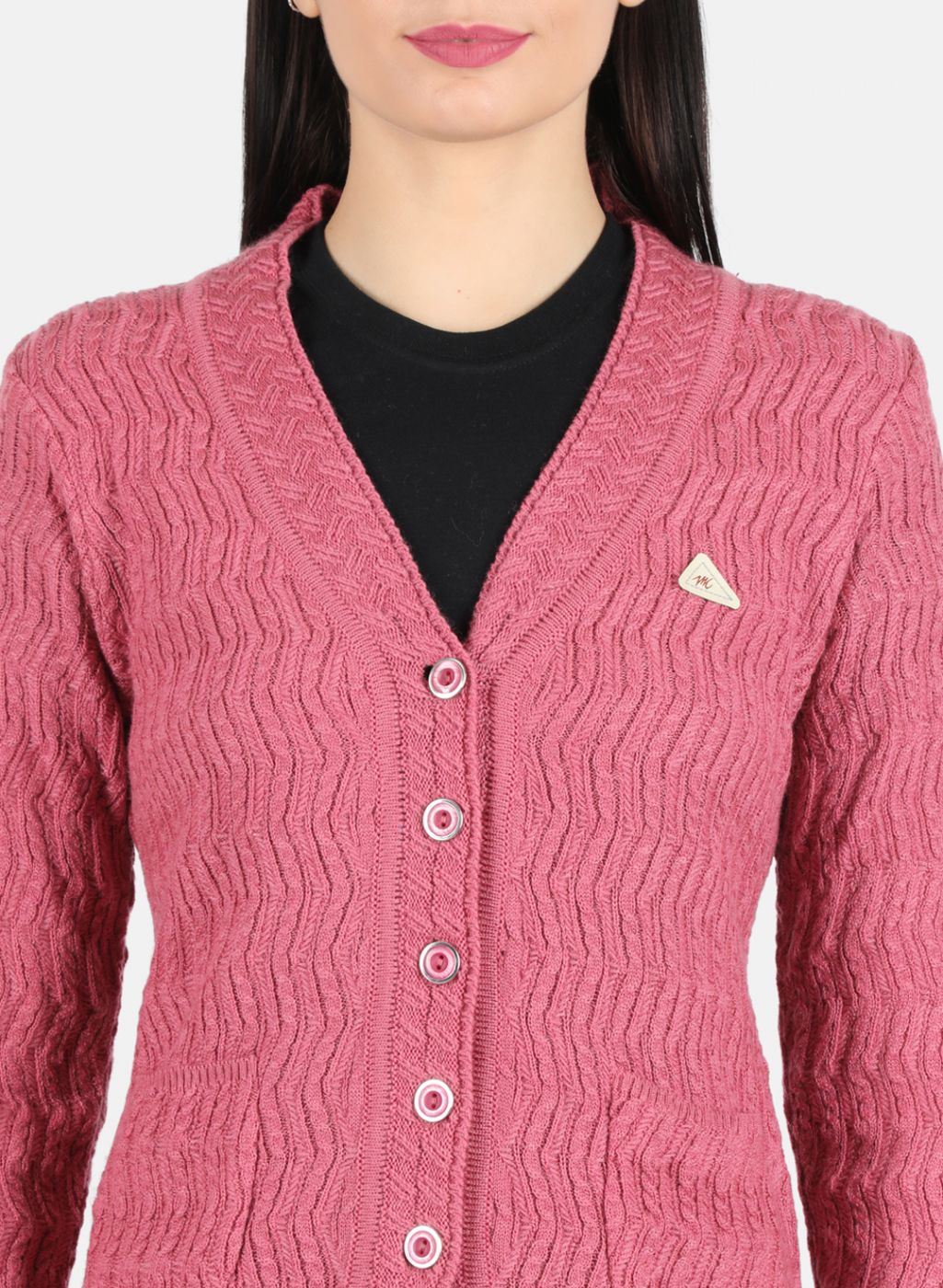 Women Pink Self Design Cardigan