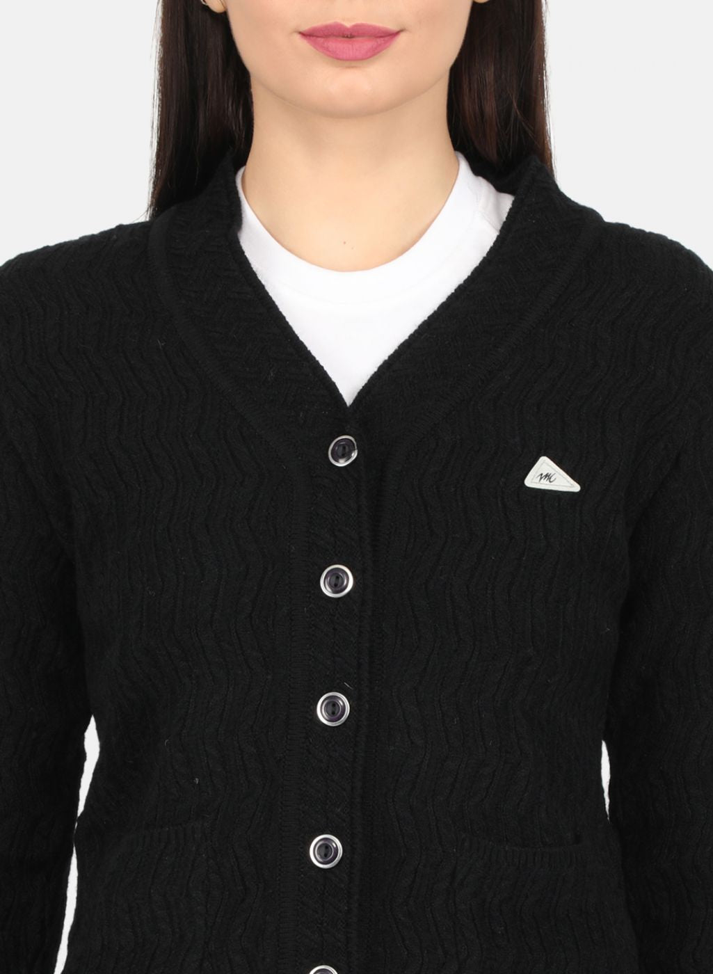 Women Black Self Design Cardigan