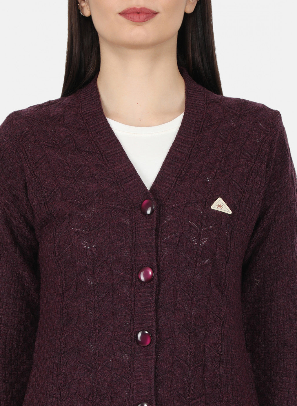 Women Brown Self Design Cardigan