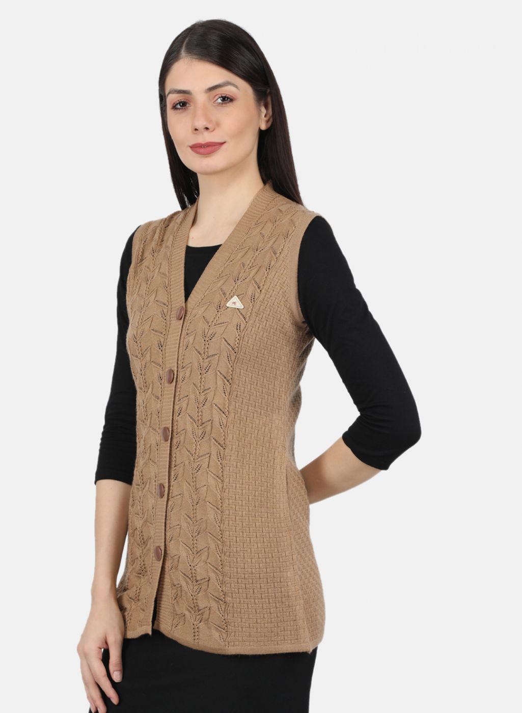 Women Beige Self Design Cardigan