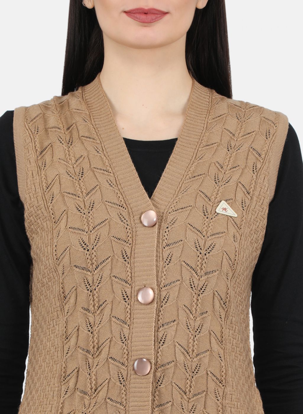 Women Beige Self Design Cardigan