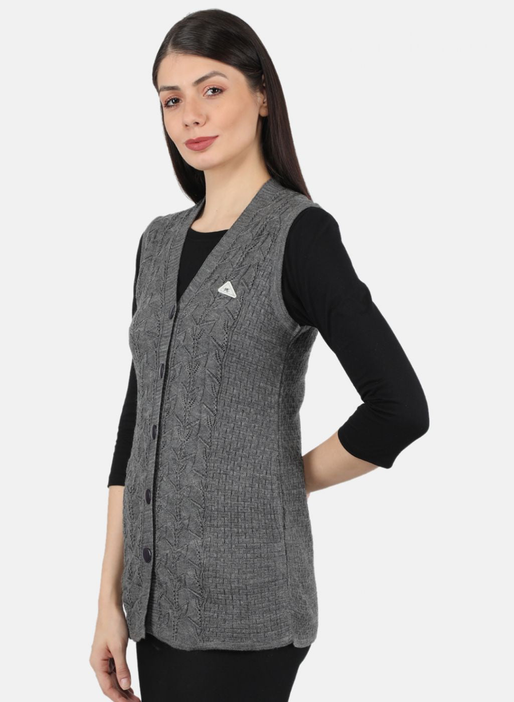 Women Grey Self Design Cardigan