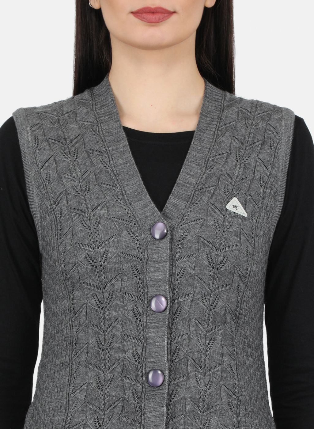 Women Grey Self Design Cardigan