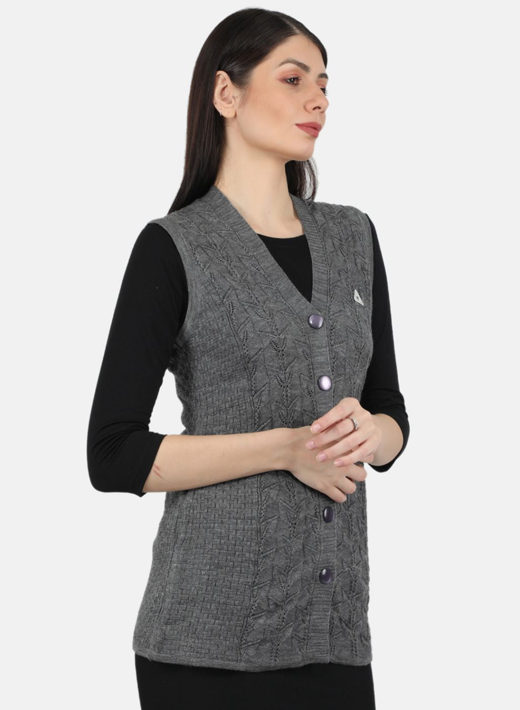 Women Grey Self Design Cardigan