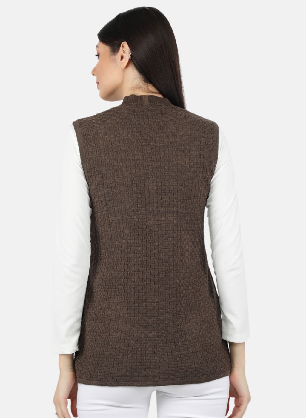 Women Brown Self Design Cardigan