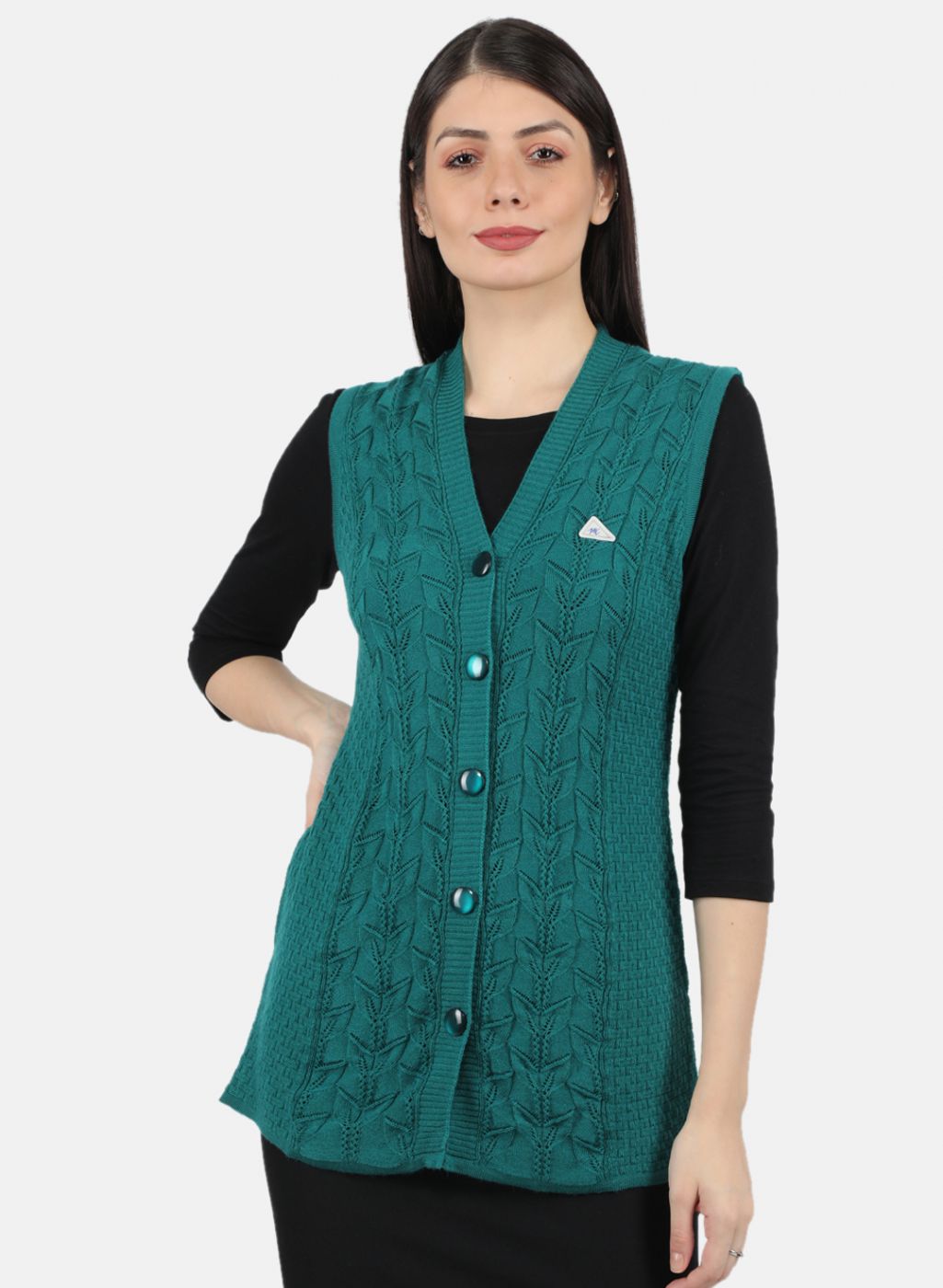 Women Green Self Design Cardigan