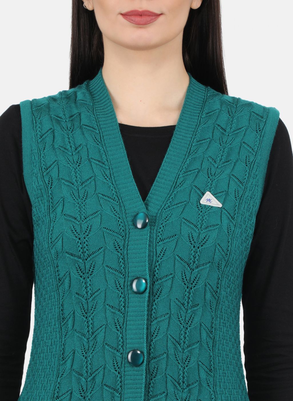 Women Green Self Design Cardigan