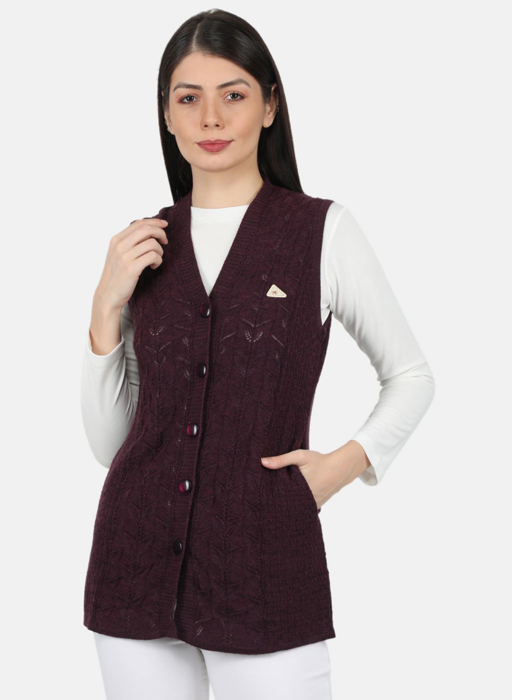 Women Brown Self Design Cardigan