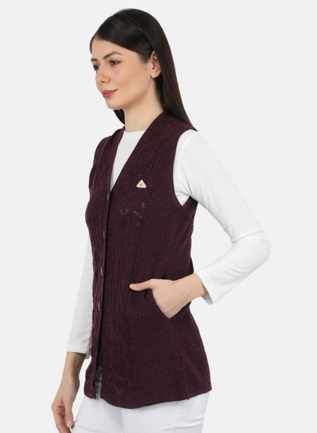 Women Brown Self Design Cardigan