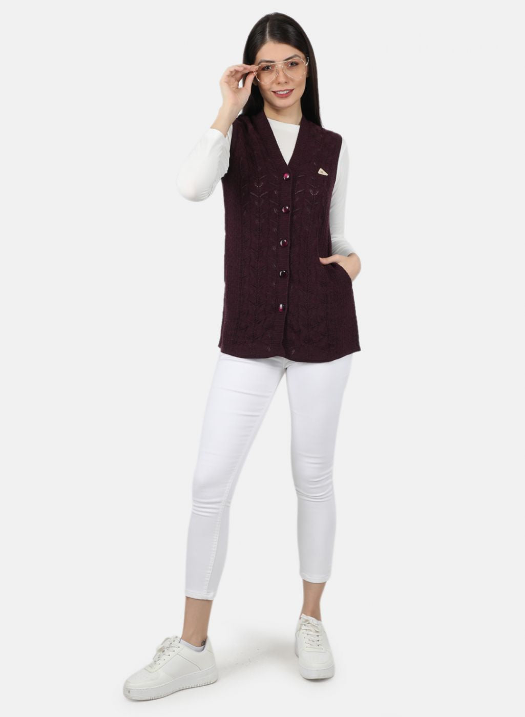 Women Brown Self Design Cardigan