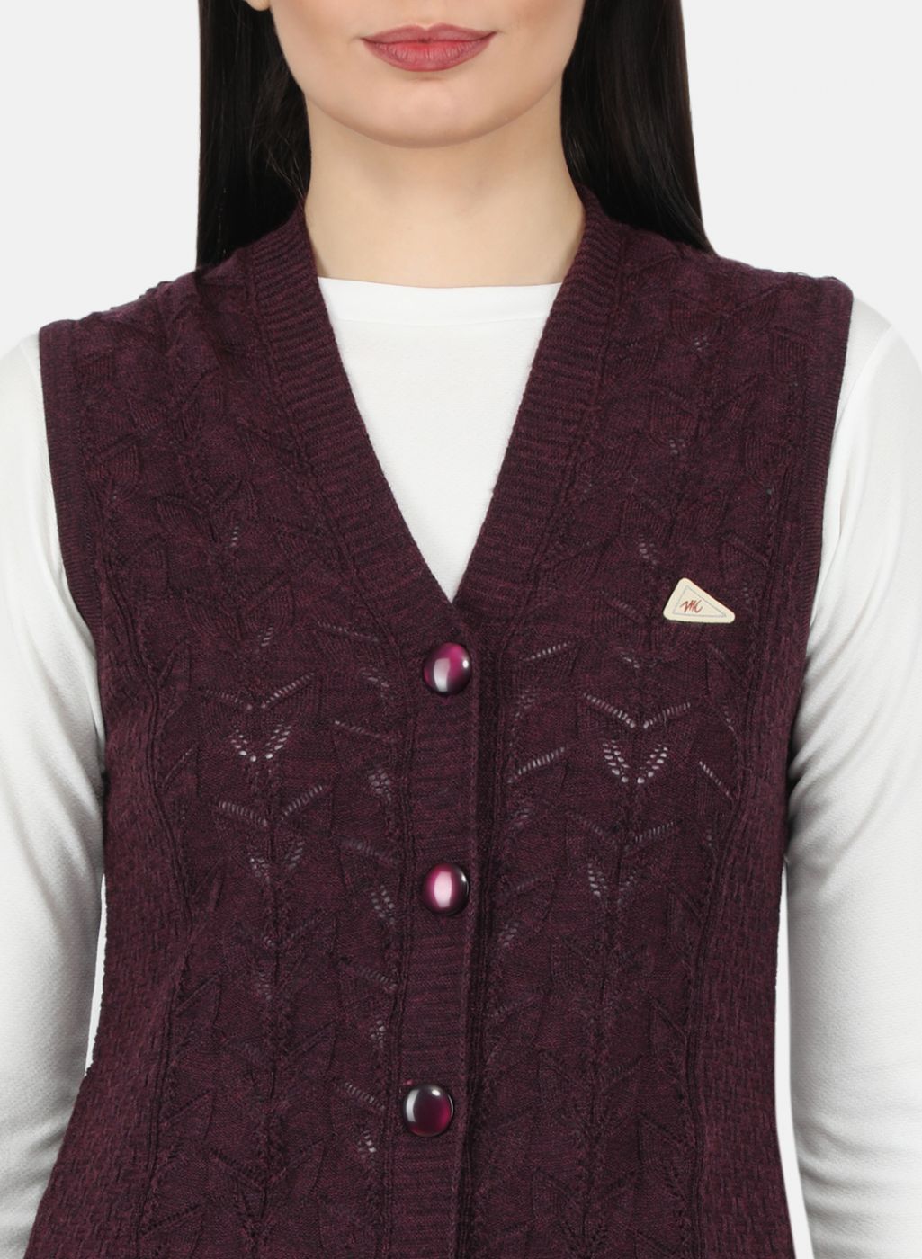 Women Brown Self Design Cardigan