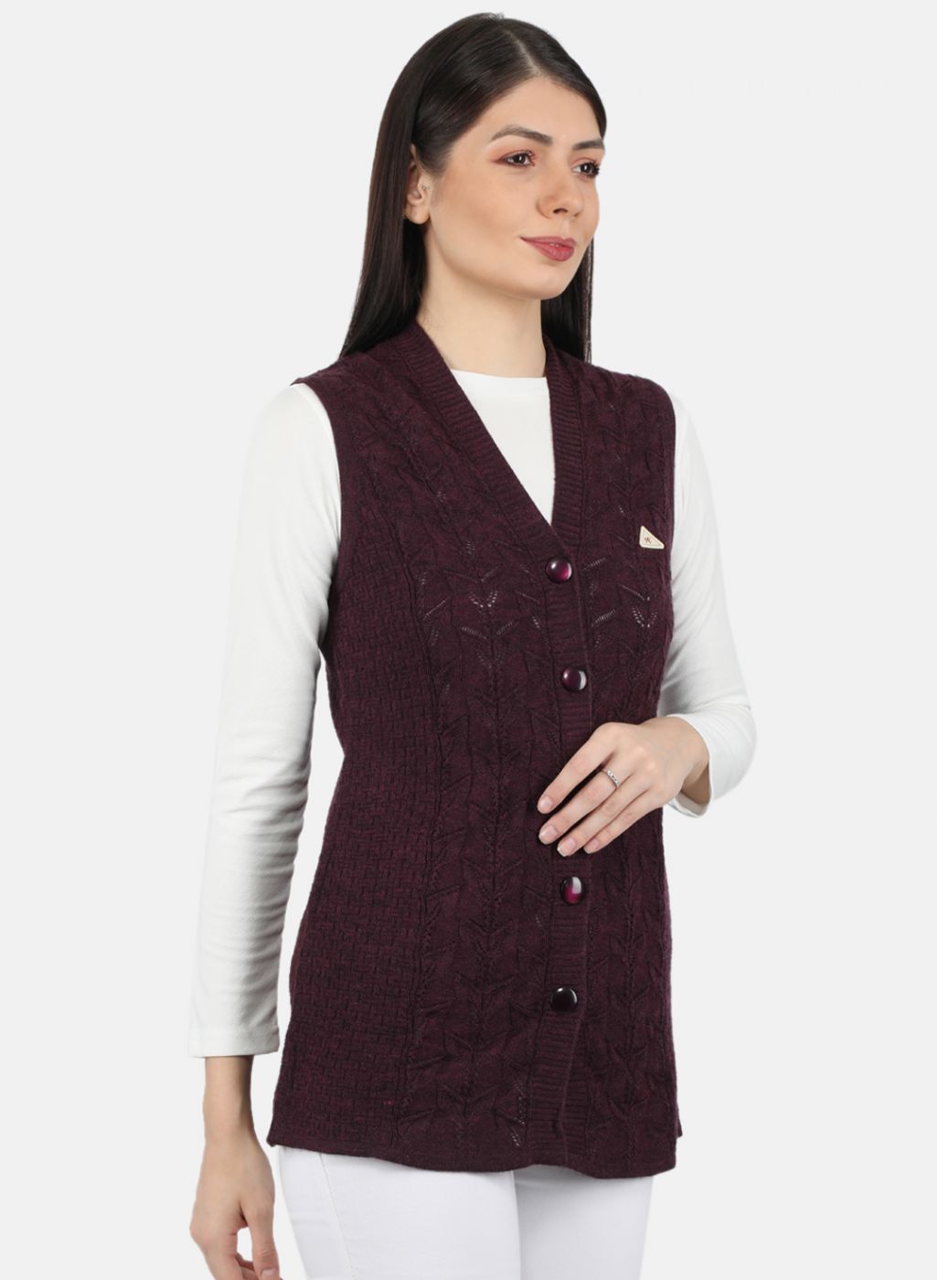 Women Brown Self Design Cardigan