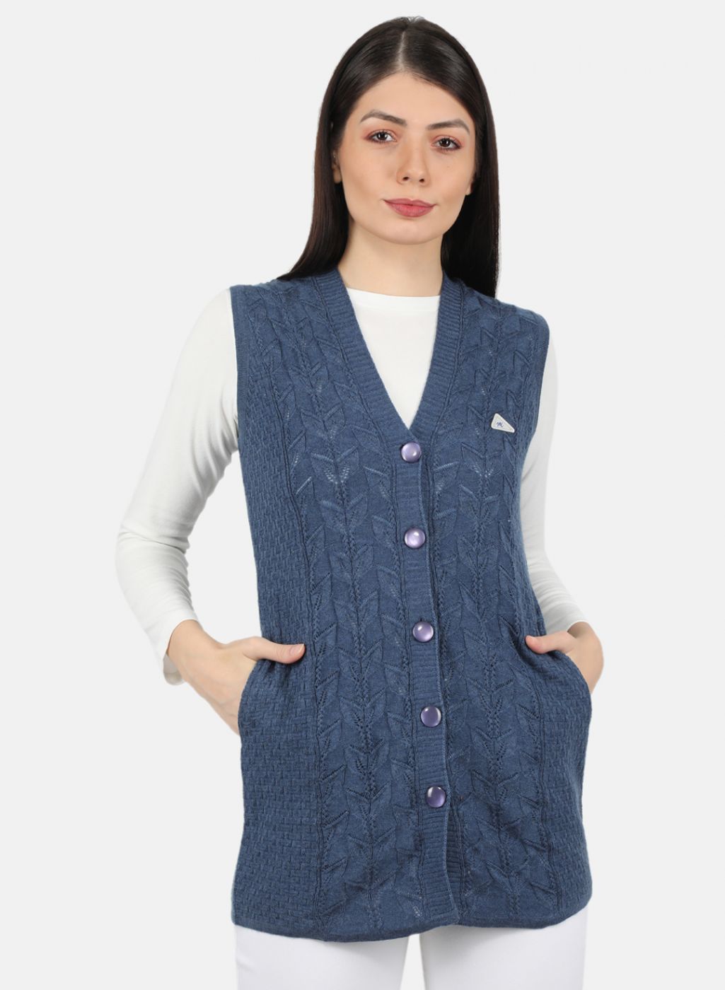 Women Blue Self Design Cardigan