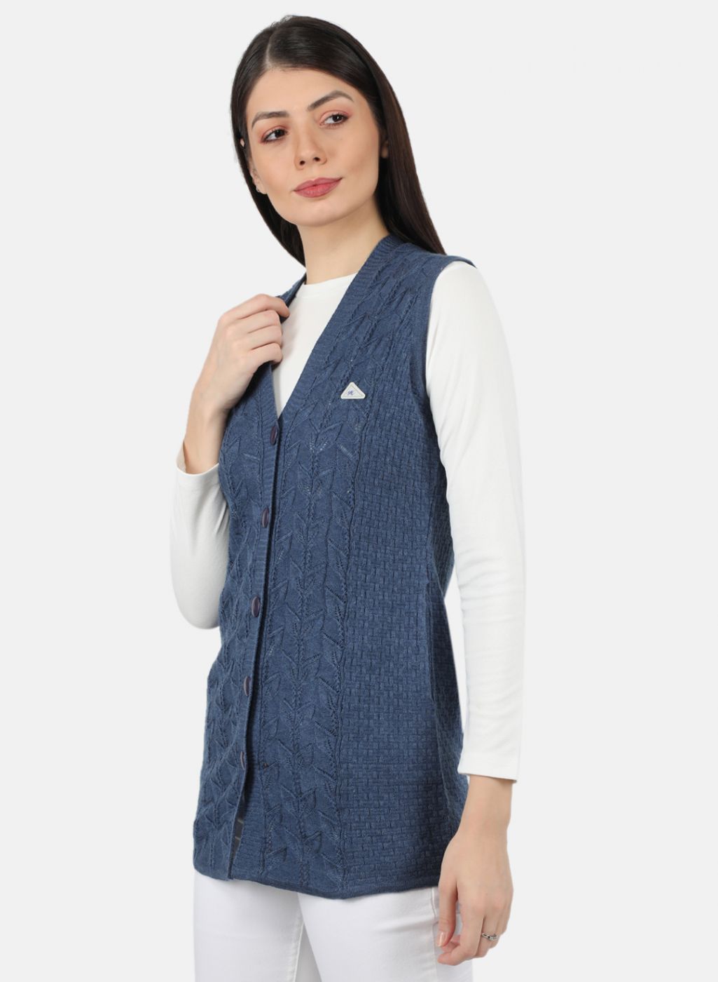 Women Blue Self Design Cardigan