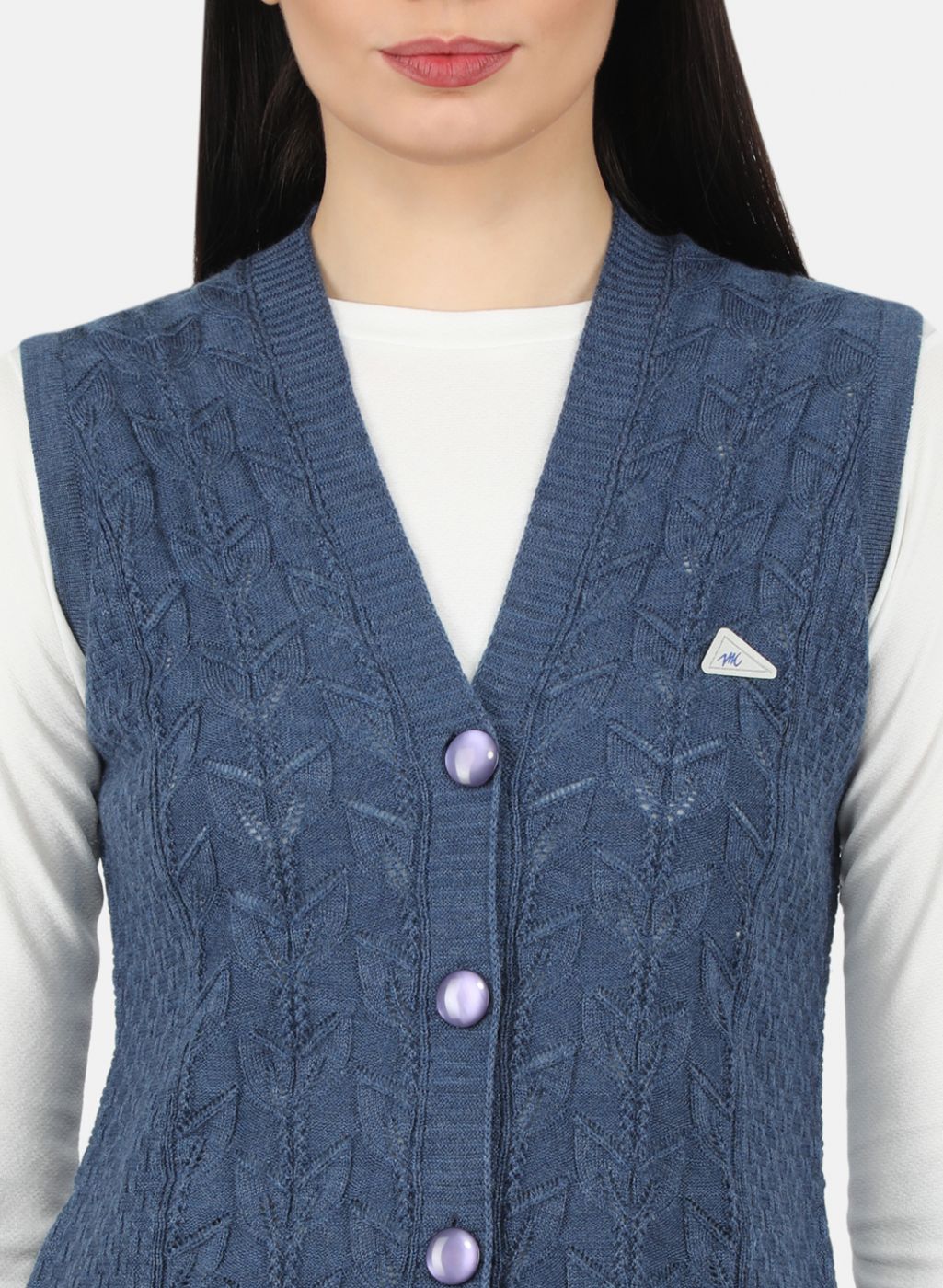 Women Blue Self Design Cardigan