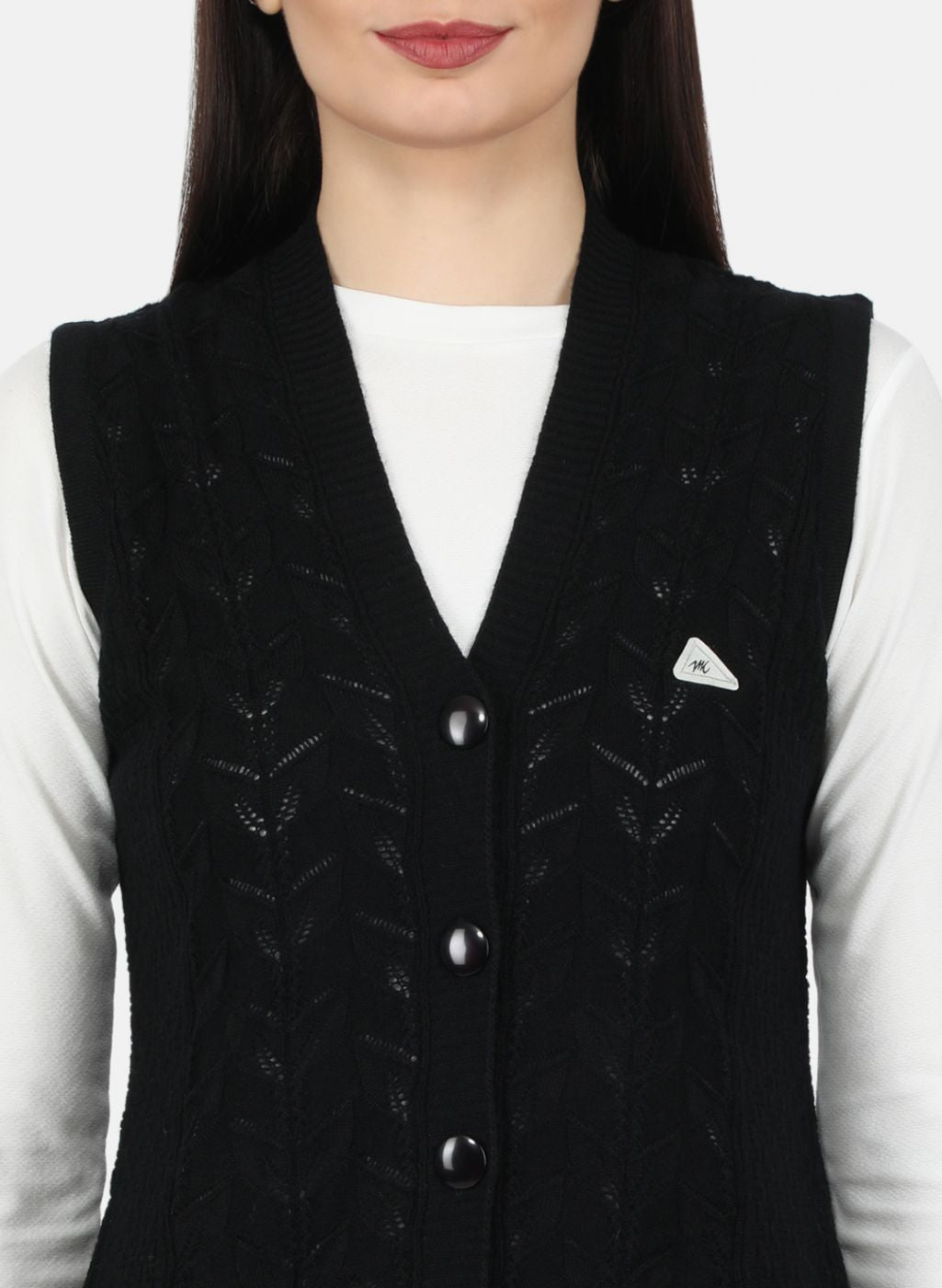 Women Black Self Design Cardigan