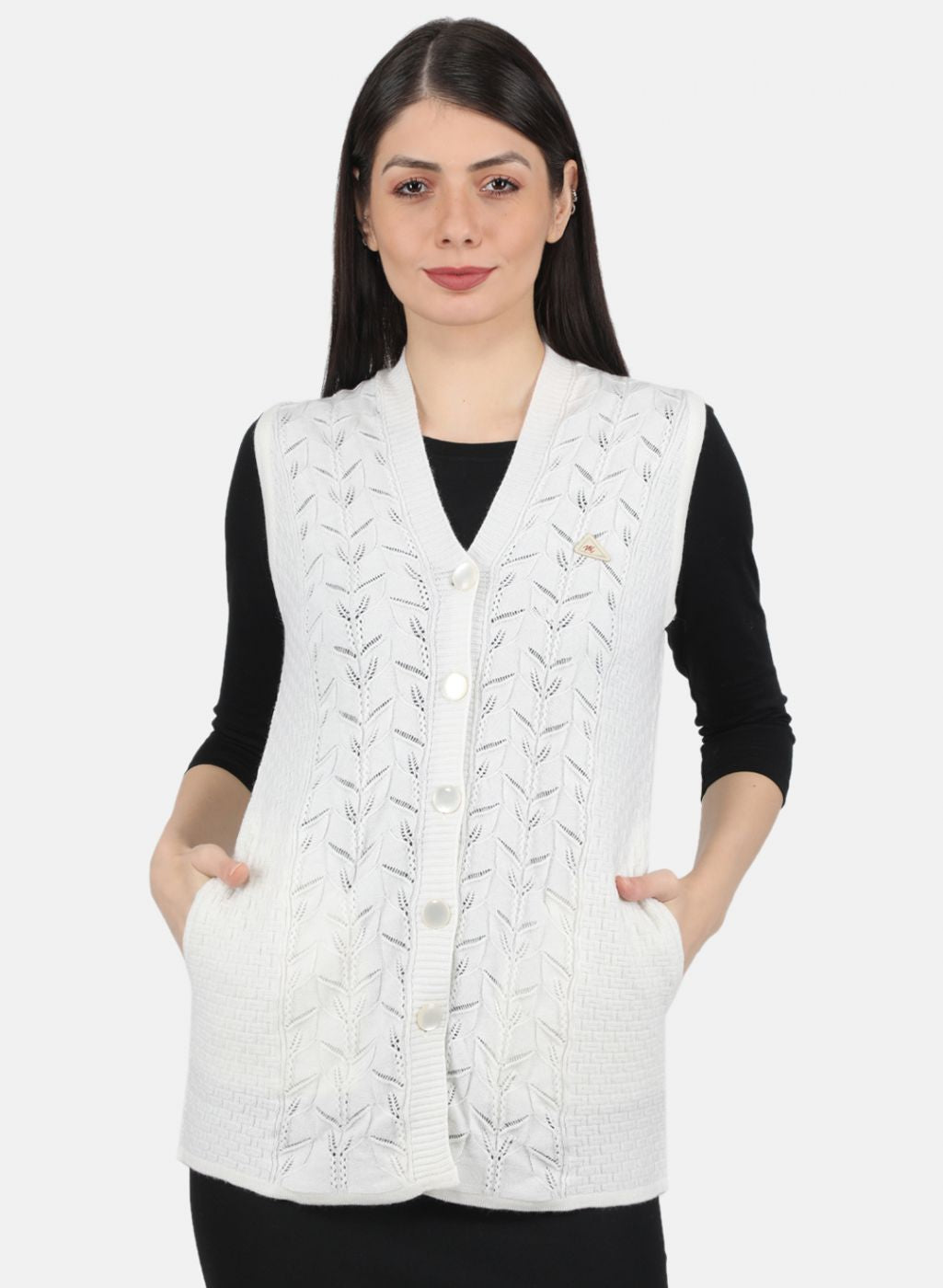 Women White Self Design Cardigan