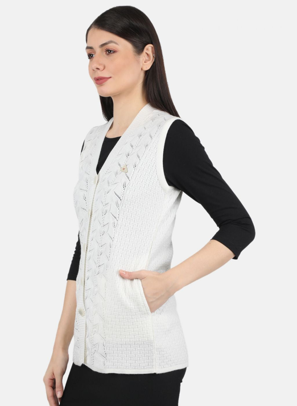 Women White Self Design Cardigan