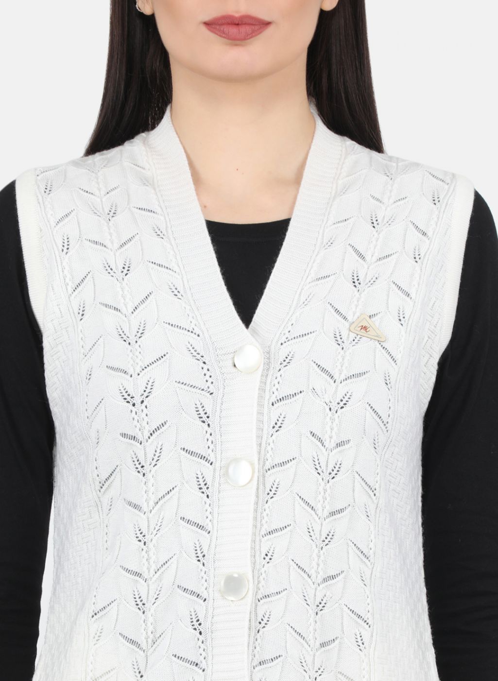 Women White Self Design Cardigan