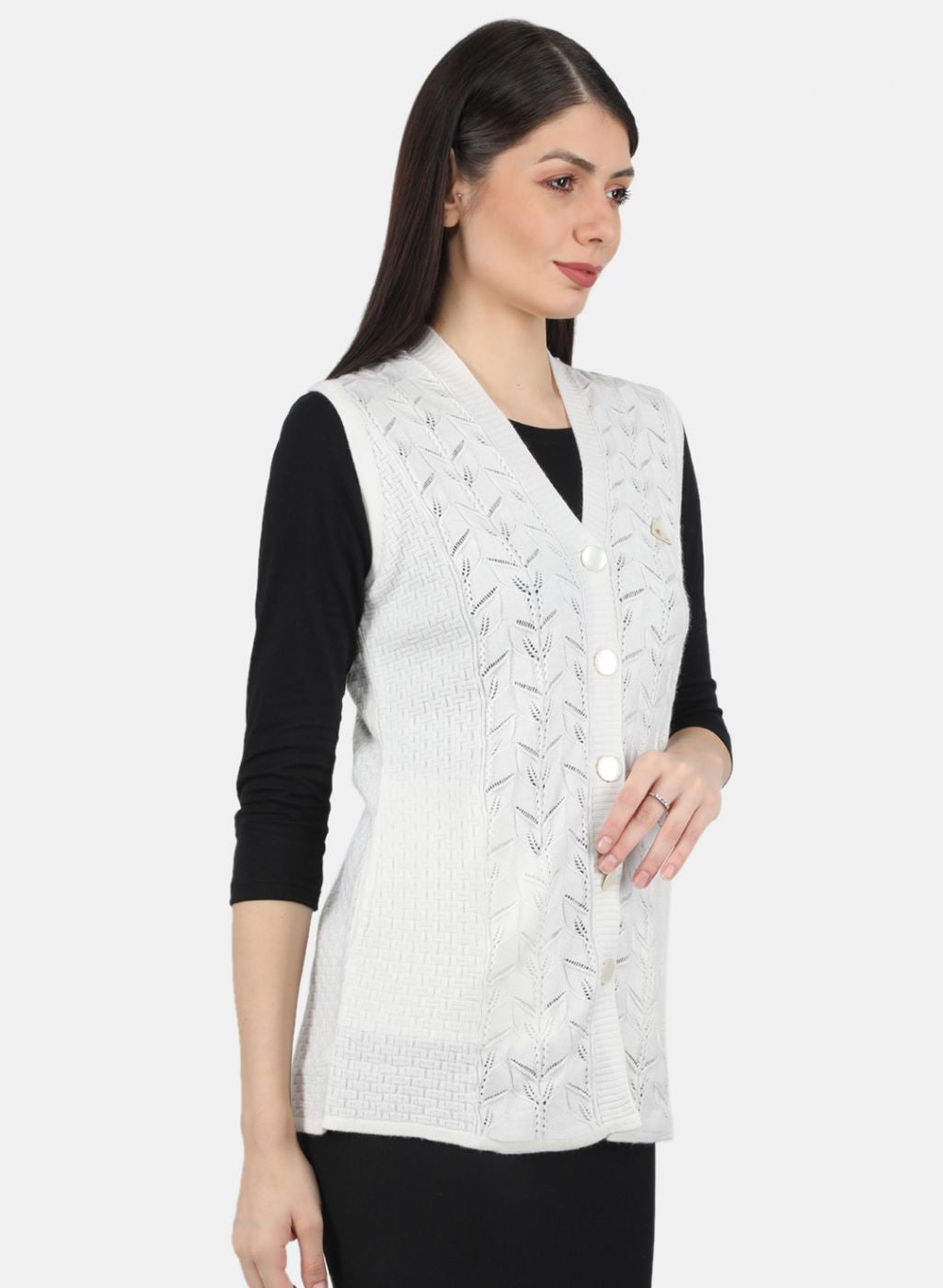 Women White Self Design Cardigan