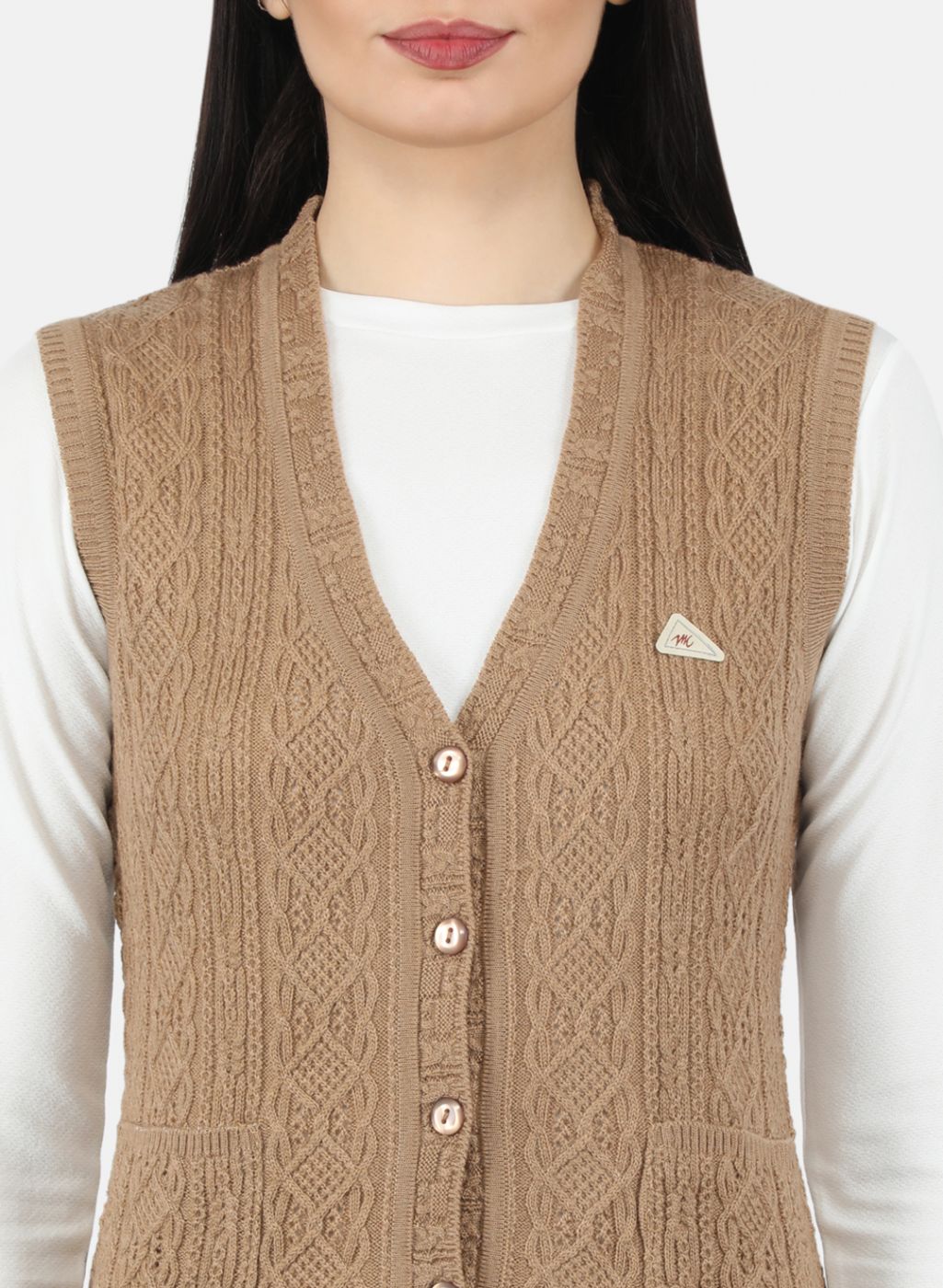 Women Beige Self Design Cardigan