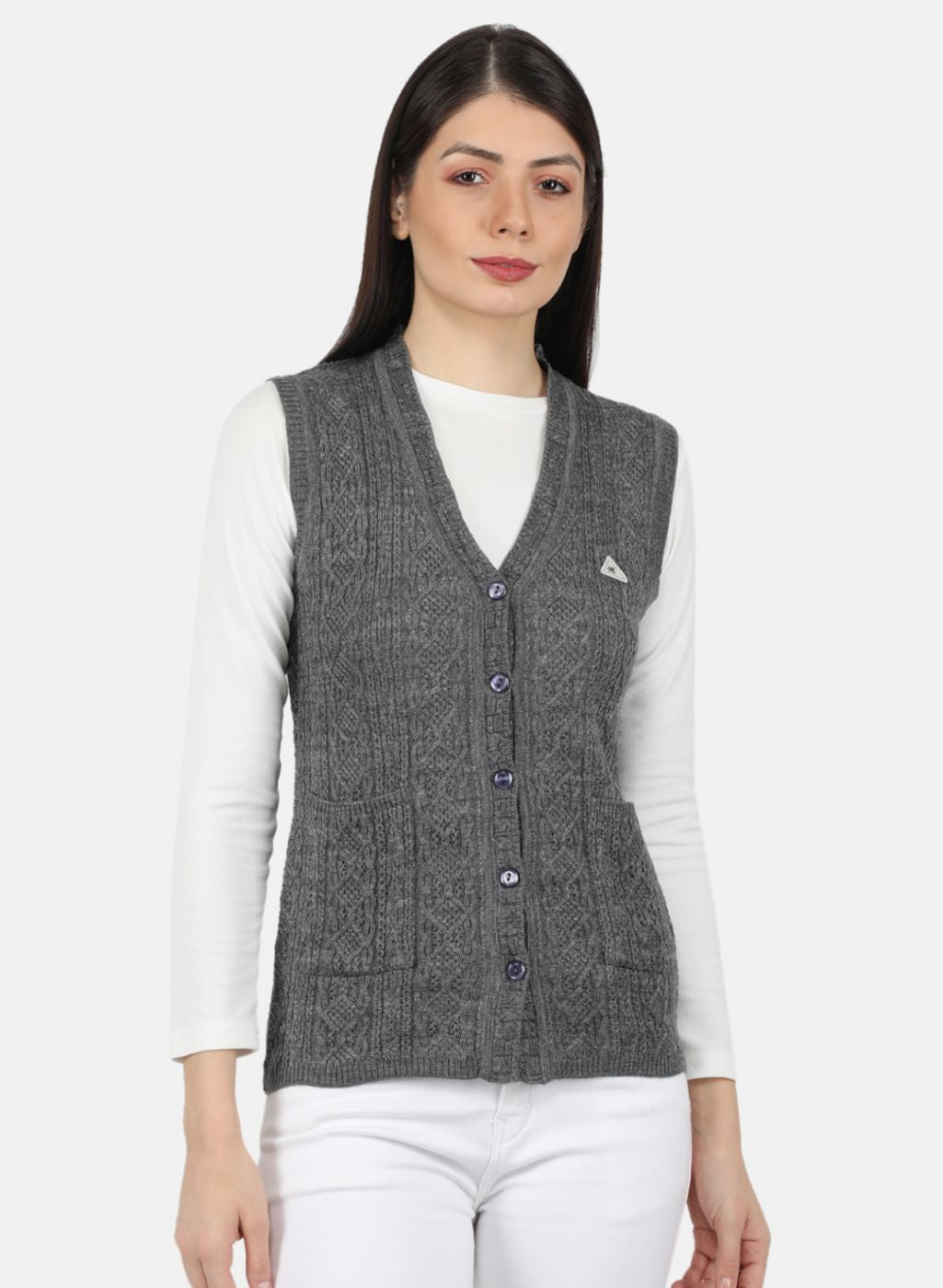 Women Grey Self Design Cardigan