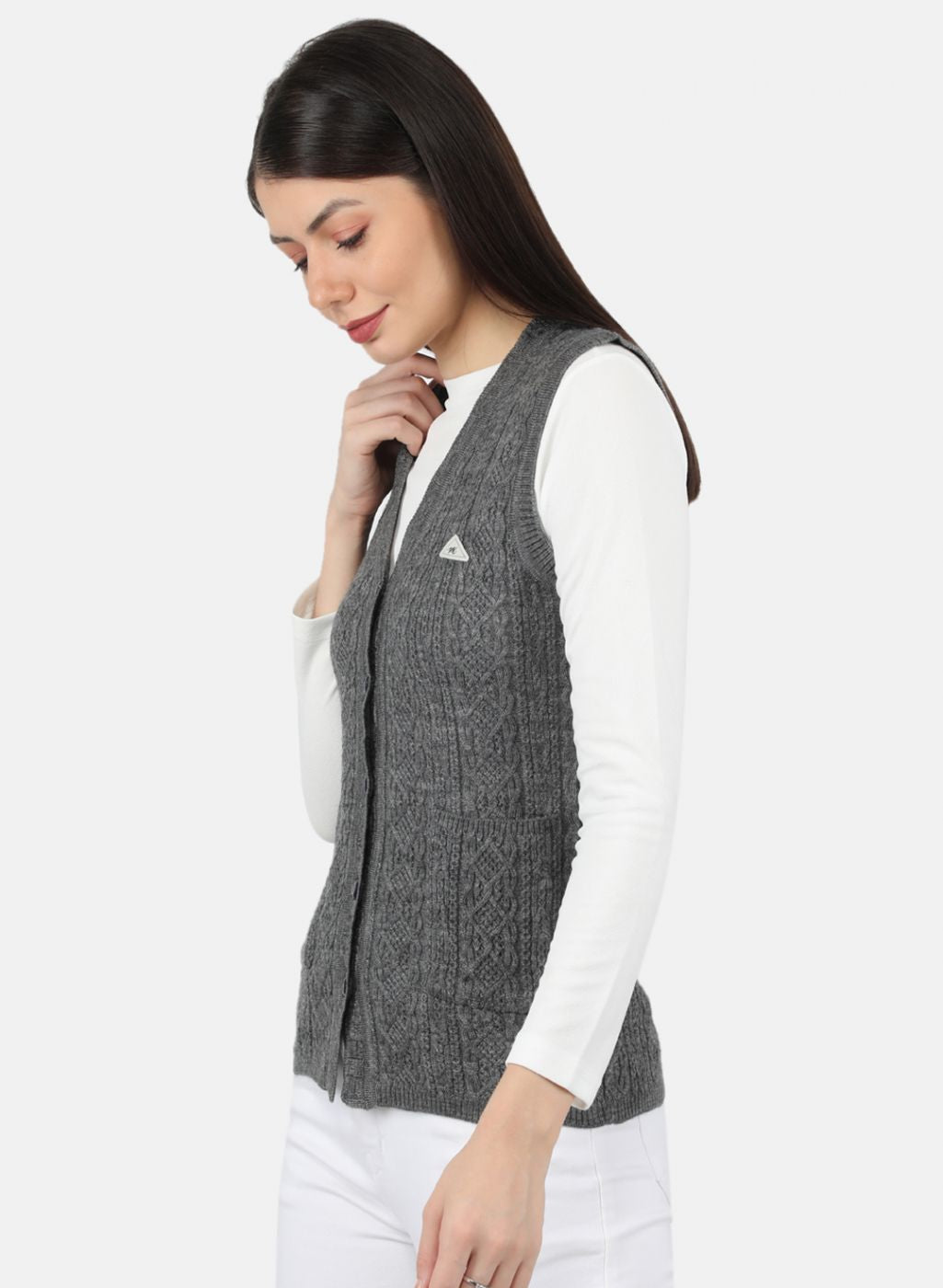 Women Grey Self Design Cardigan