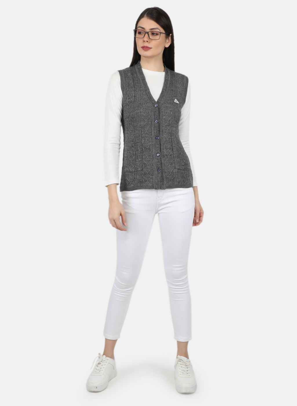 Women Grey Self Design Cardigan