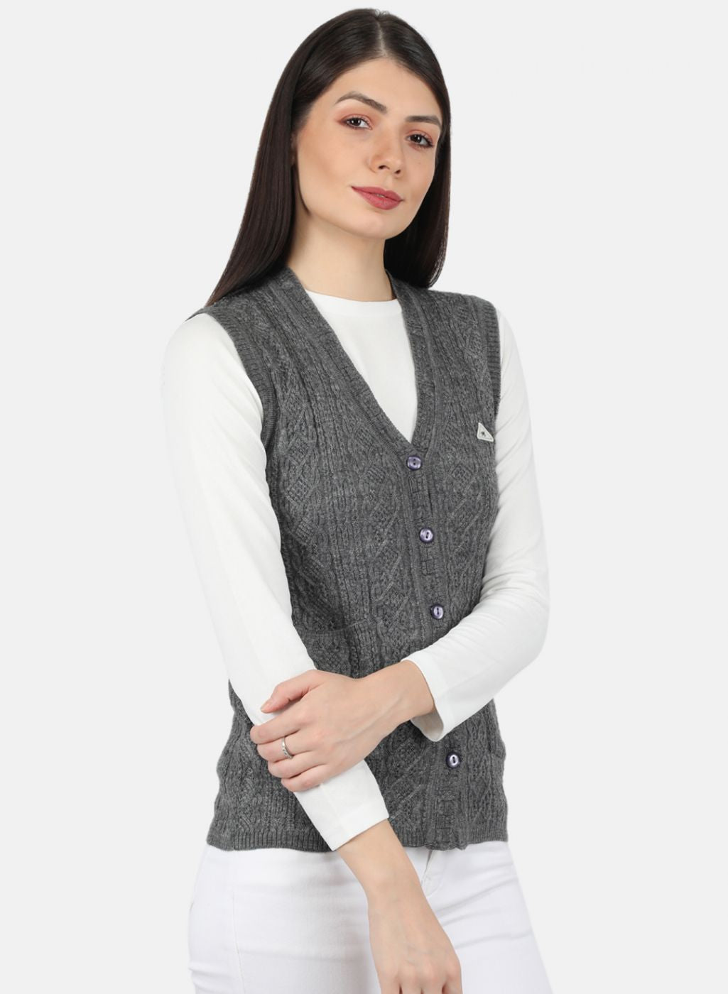 Women Grey Self Design Cardigan