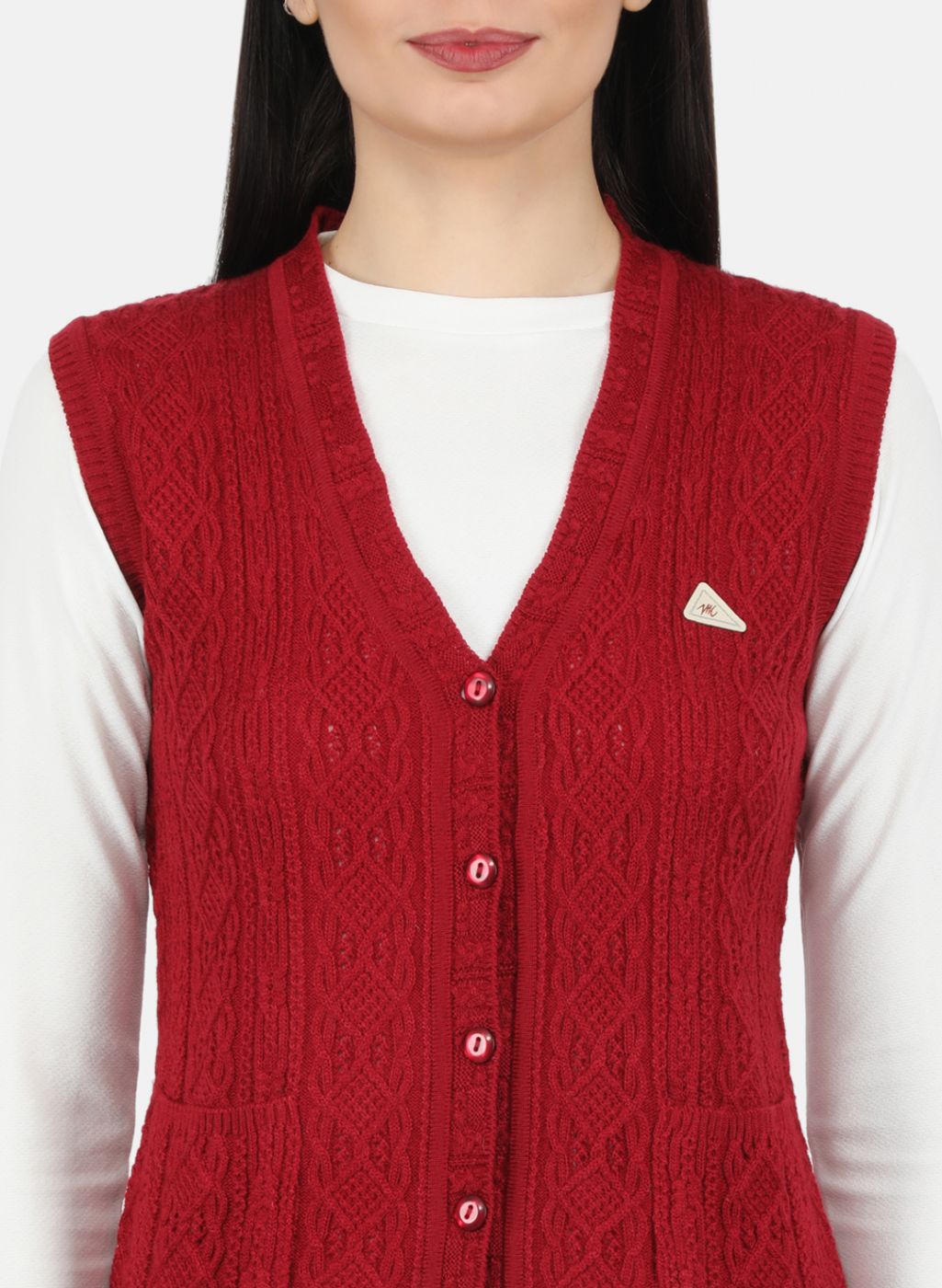 Women Maroon Self Design Cardigan